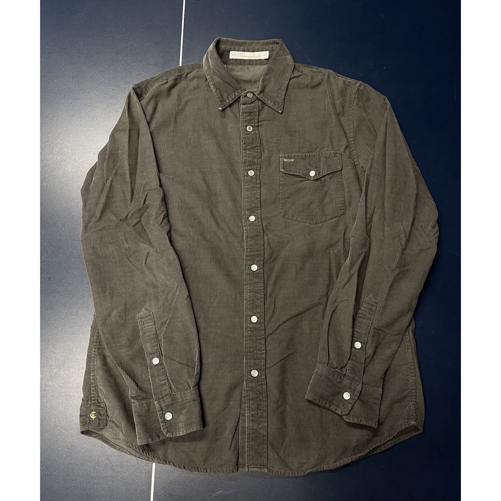Criquet Mens Gray Corduroy Button-Up Shirt Western Pearl Snap Medium Long Sleeve